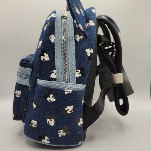 Loungefly Disney Mickey Face Denim Backpack & Wallet Bundle - Picture 5 of 10